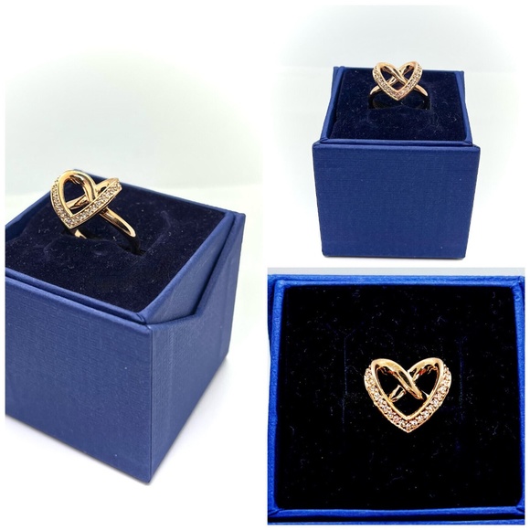 Swarovski Crystal Pave Heart Ring Cupidon Rose Gold Plated Infinity 55 New Box - Picture 2 of 6